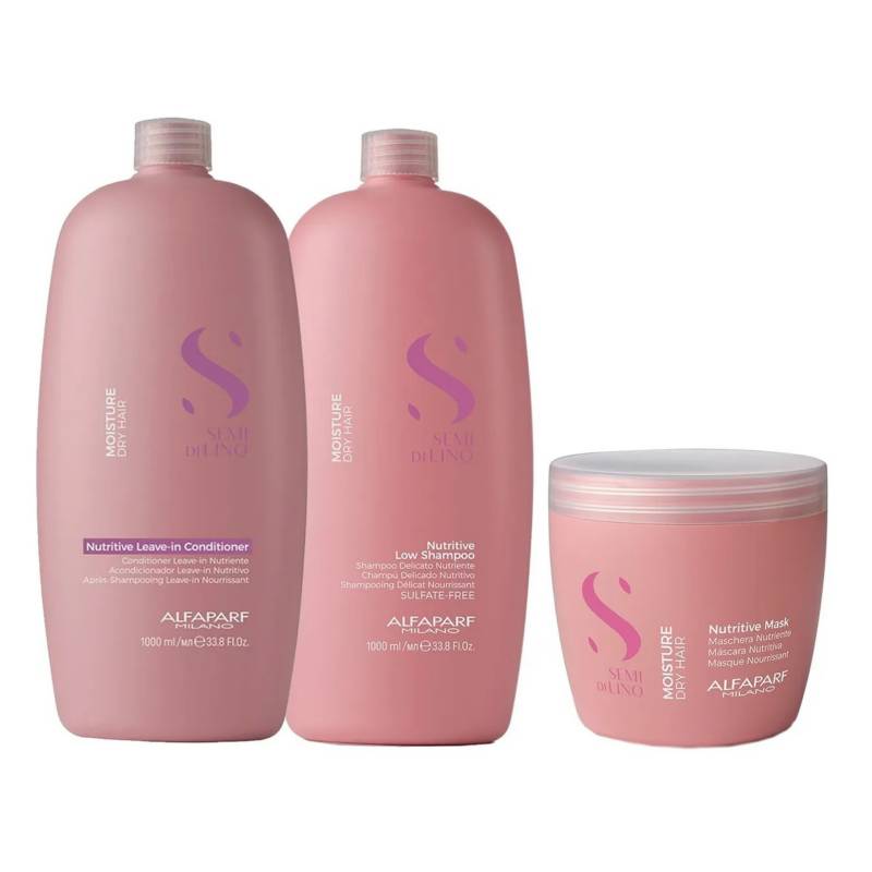 ALFAPARF Kit Shampoo+ Acondicionador+ Mascarilla Nutrición Semi Di Lino XL